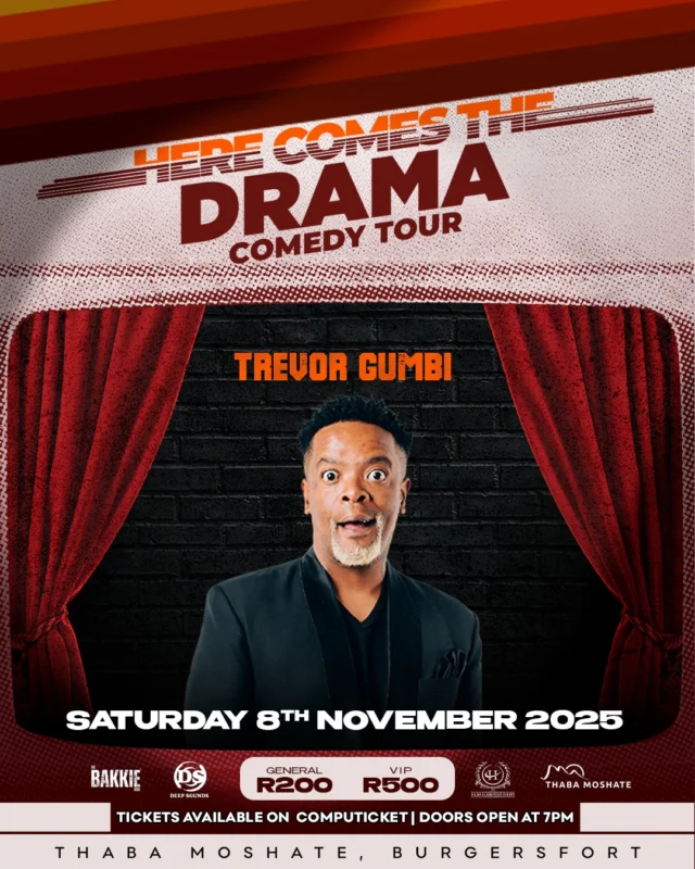 Here Comes The Drama Comedy Tour
Get ready for a night of nonstop laughter at Thaba Moshate Casino|South Africa's comedy legends David Kau, Trevor Gumbi, Ntsesh Madlingozi, and Noni Madimboia take the stage for an unforgettable show. Expect side-splitting jokes, sharp punchlines, and stories that will leave the crowd in stitches.
8 November | 19h00
Thaba Moshate
#ThabaMoshate #ComedyShow #LiveComedy #HereComesTheDrama