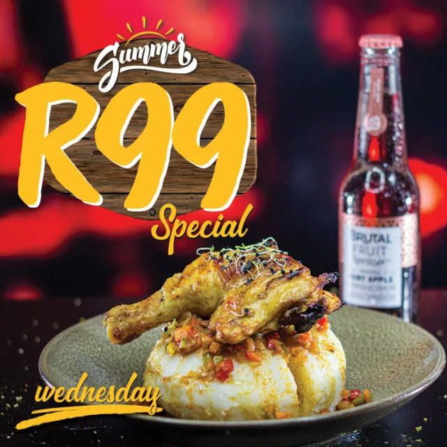 #SummerR99Special

Thursdays
Quarter Chicken (Peri-peri or BBQ)
Choose peri-peri heat or smoky BBQ glaze.
R99 — includes 330ml drink