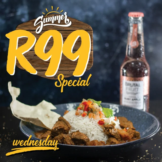 #SummerR99Special

Wednesdays
Beef or Chicken Curry
Comforting curry served with rice.
R99 — includes 330ml drink