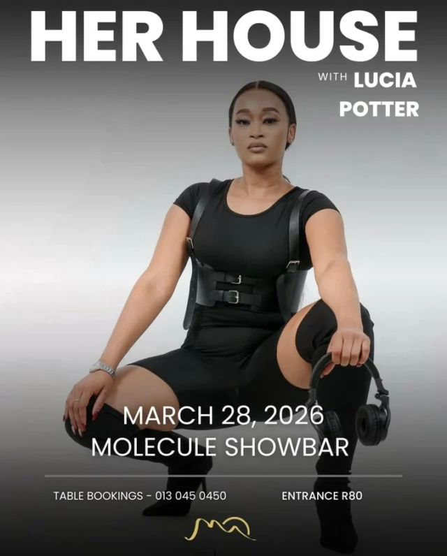 Her HouseWe are celebrating the rhythm and the soul of house music featuring an incredible triple-threat lineup including DJ Lolo, DJ Manu, and DJ Lucia Potter, this is a marathon event you don't want to miss.
28 March | 12pm until late
Molecule Showbar
Entrance R80
No Cooler boxes | No weapons | No under 18 Years
#ThabaMoshate #Entertainment