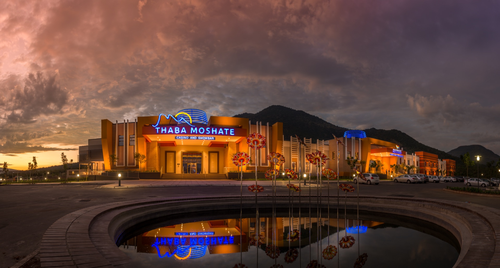 Thaba Moshate casino exterior at dusk